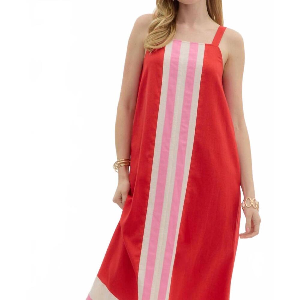NEW ENTRO porch swing color-block dress in red - Picture 6 of 8